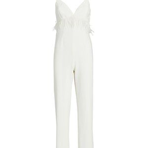 SAYLOR Krysta Feather-Embellished Satin Jumpsuit